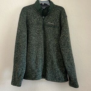 Eddie Bauer Mens Green Sweater Fleece 1/4 Zip Pockets Pullover Long Sleeve XL
